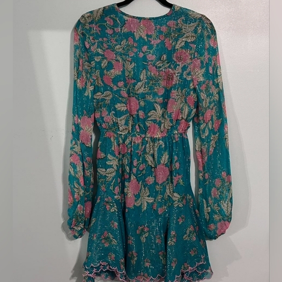 HEMANT & NANDITA Vibrant Green and Pink Isha Floral Short Dress Size Large - Picture 4 of 7